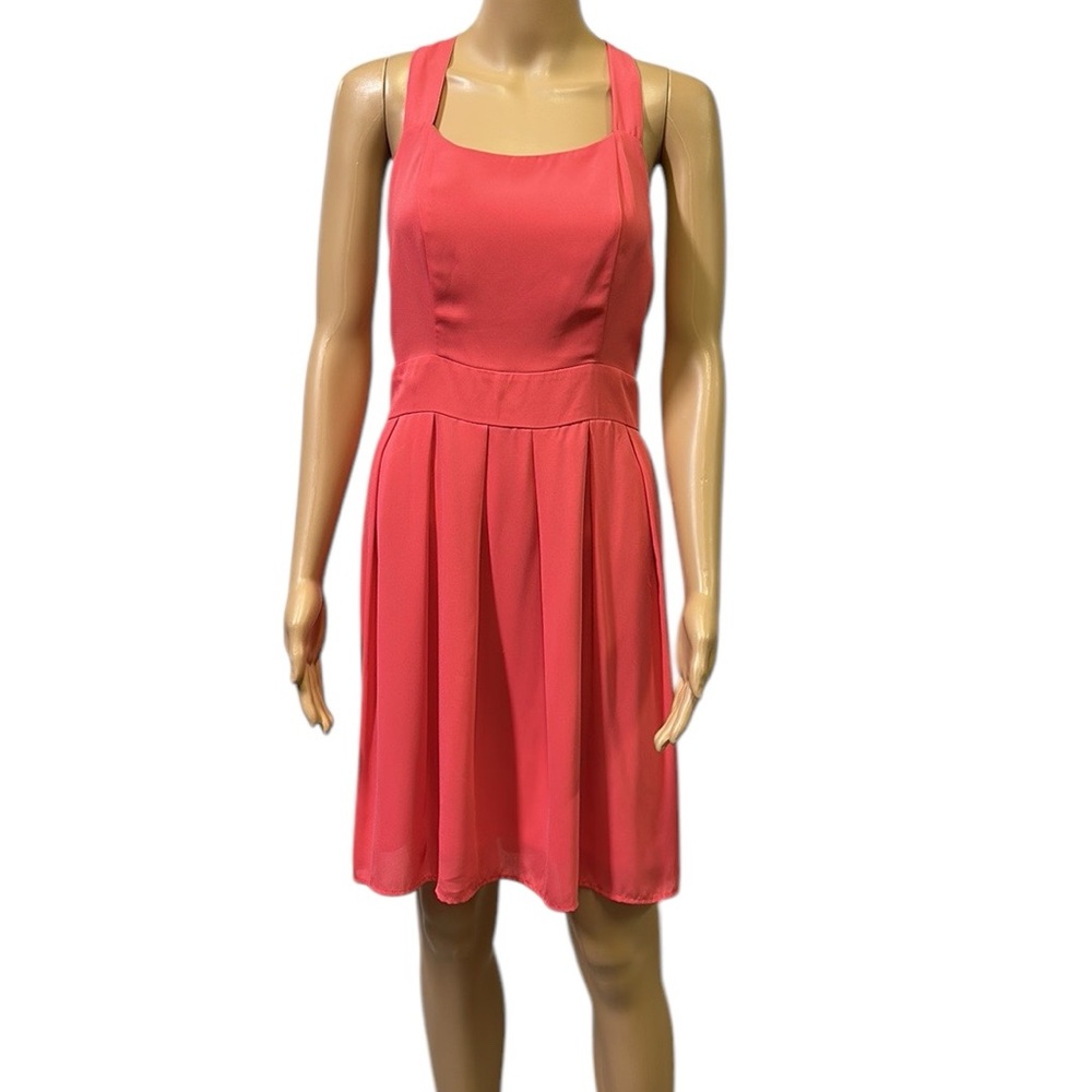 Monteau Fit and Flare Bow Back Coral Sleeveless Lined Midi Dress Large